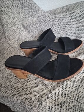 Joie Black Suede Two-Band Mid Heel Slide Mules